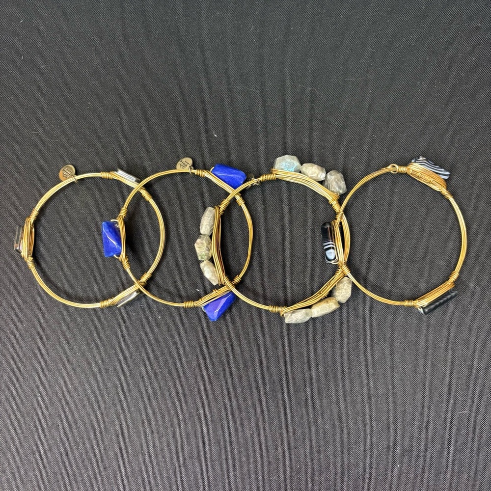 Vintage Bourbon and Bowties Bracelets, Gold Wire, Stones, Set of 4
